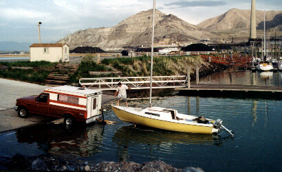 Boat ramp being used to launch a Venture 21.